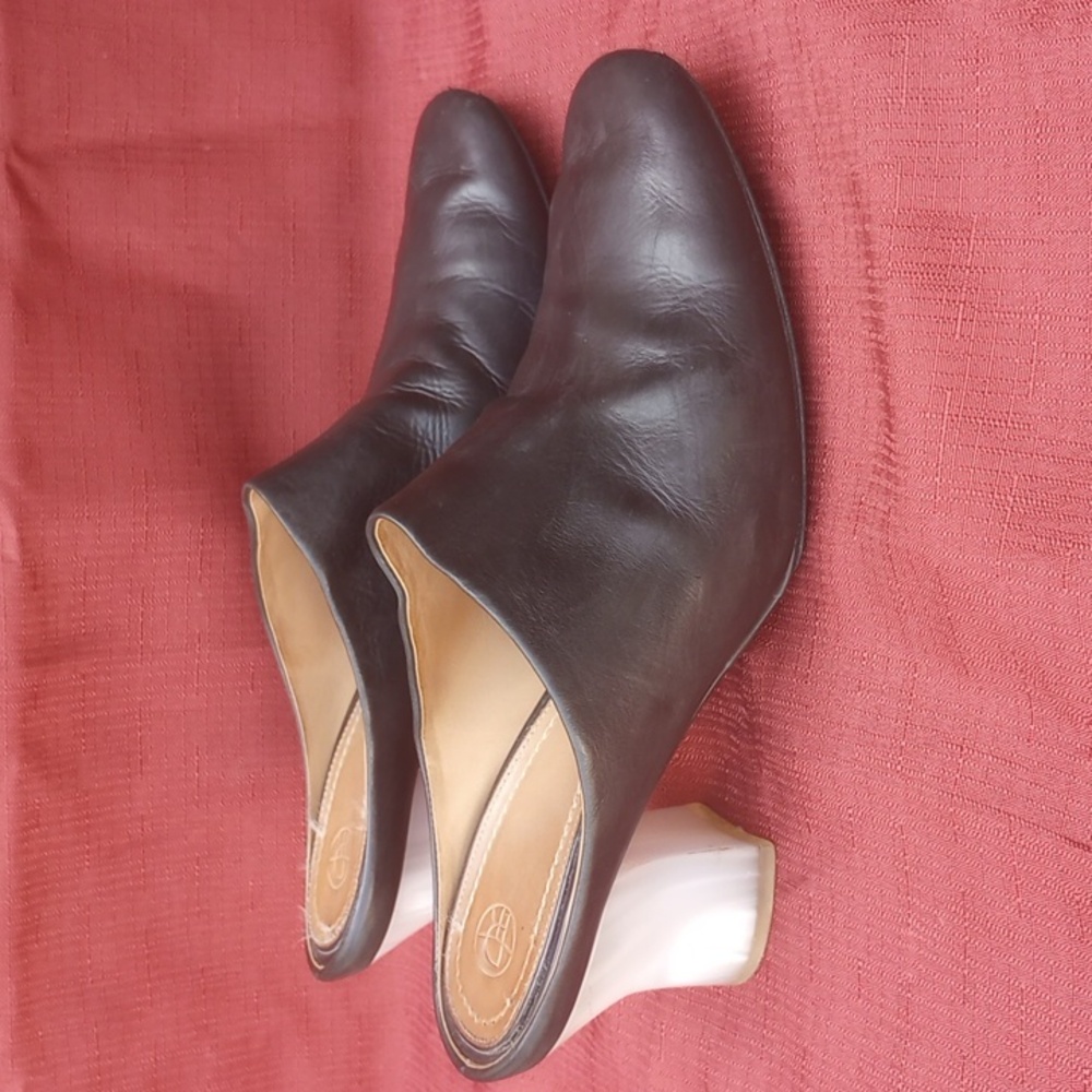 THE ROW Adela Leather Block-Heel Mule, Black/White Size 37.5..pre-owned
